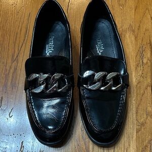 Patrizia Black Loafers with Silver Chain Detail Size 39 8.5